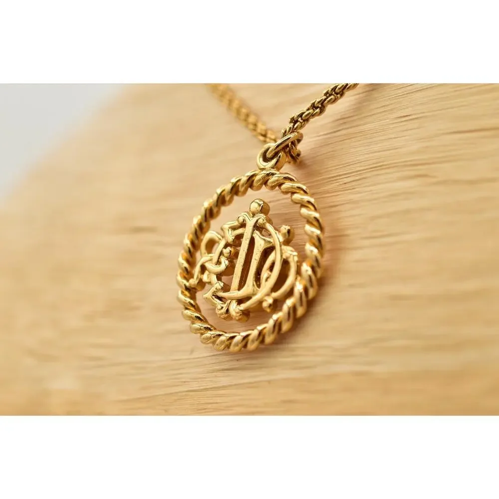 Christian Dior Vintage Insignia Logo Pendant Necklace Gold Tone Signed 80s BinBM - Picture 14 of 16